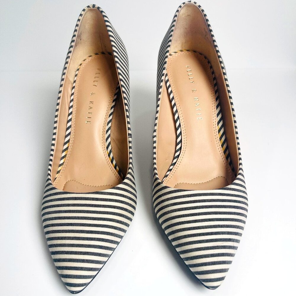 Kelly & Katie "Astivia" Black White Striped Nautical Pumps Heels Women's Sz 7.5